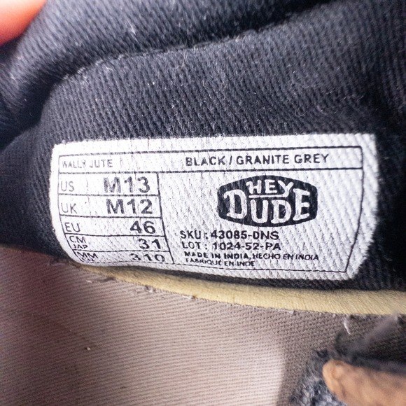 Hey Dude Wally Jute Black Granite Grey Mens Loafers 43085-DNS Size 13 main image 5
